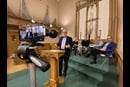 The Rev. Eric Folkerth, senior pastor of Kessler Park United Methodist Church in Dallas is recorded with a cell phone during a service March 15. The church is livestreaming their services on Facebook due to the coronavirus or COVID0-19. Photo by Brett Shipp, courtesy of Kessler Park United Methodist Church.