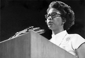 Barbara Thompson speaks during the General Conference held in Portland in 1976. A UMNS file photo courtesy of The Commission on Archives and History. Accompanies UMNS story # 139. 3/9/10.