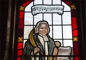 Stained glass window featuring Charles Wesley from Grace United Methodist Church in Atlanta. Photo by Kathleen Barry, United Methodist Communications.