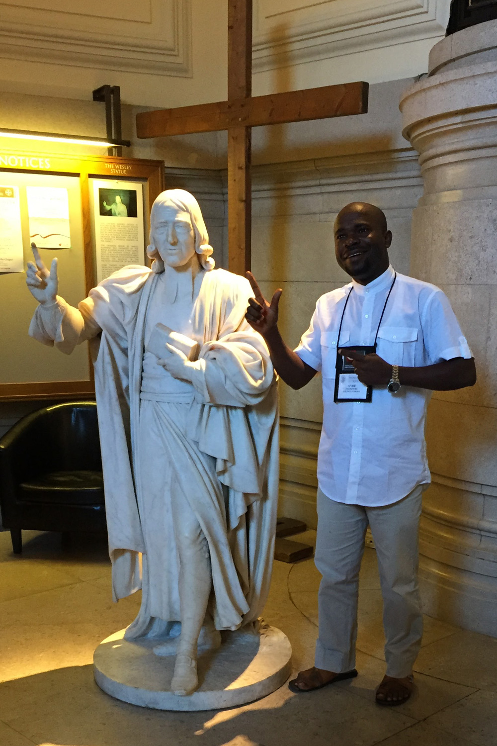 The statue of John Wesley in the lobby of Methodist Central Hall is a wonderful place for a photo.