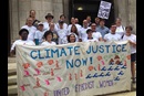 One group of United Methodists participating in the People's Climate March on Sept. 21, 2014, in New York gather on the steps of the United Methodist Church of Saint Paul and Saint Andrew before heading south to join an interfaith gathering ahead of the march. 2014 file photo by Linda Bloom, UMNS