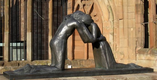 Reconciliation can be difficult after a period of conflict. Experts help us find ways to reconnect. Reconciliation by Vasconcellos. Photo by Martinvl, courtesy Wikimedia Commons.