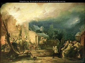 "The Rescue of John Wesley from the Epworth Rectory Fire, 1840" oil on canvas. Image courtesy WikiGallery.org.
