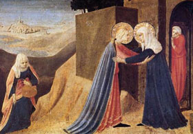 Mary visits Elizabeth in this painting by Fra Angelico (circa 1395-1455).