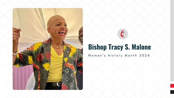 Bishop Tracy Smith Malone, resident bishop of the East Ohio Annual Conference, celebrates the unveiiling of the Bishop Tracy S. Malone Hall of residence for female students at Africa University on February 26, 2024. Image courtesy of Rick Wolcott, East Ohio Annual Conference.
