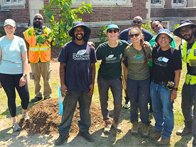 Many community groups and churches have volunteered to help renovate the building that has become the Fox Family Center, the newest ministry birthed by Cass Community Social Services. In June 2023, a team of volunteers assisted with landscaping, including graduate students from the University of Michigan and members of The Greening of Detroit. This nonprofit environmental group plants trees and other vegetation, providing green jobs and job training for adults and youth. ~ photo courtesy Cass Community Social Services/Facebook