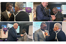 Newly elected Bishops Emmanuel Sinzohagera (clockwise from top left), Moisés Jungo, João Sambo and Gift Machinga receive their episcopal pins from Bishops LaTrelle Easterling and Thomas Bickerton. Photos by Eveline Chikwanah and Priscilla Muzerengwa, UM News