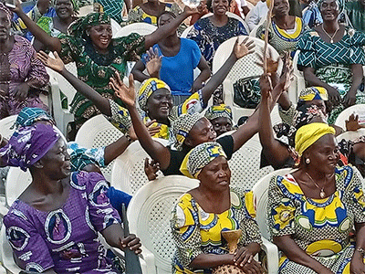 United Methodists cheer at a service recognizing newly elected Bishop Ande I. Emmanuel at the Christian Association of Nigeria Secretariat in Jalingo, Taraba State, after his election at the West Africa Central Conference in Ghana Dec. 5-8. Emmanuel has been holding listening sessions across Nigeria’s regional conferences to seek unity and hear concerns from members. Photo by Ibrahim Babangida, UM News.