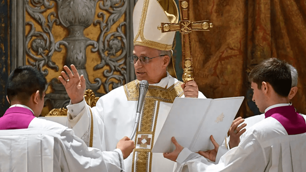 Pope Leo XIV celebrates mass with cardinals in the Sistine Chapel in The Vatican on Friday, a day after his election. (Photo by Vatican Media. All rights reserved. Image provided courtesy of the Council of Bishops.